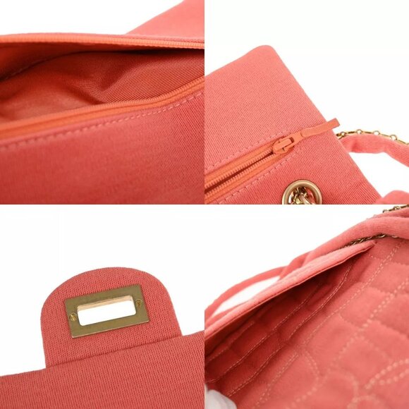 CHANEL Logo 2.55 Double Flap Chain Shoulder Bag Canvas Leather Pink - Picture 2 of 16